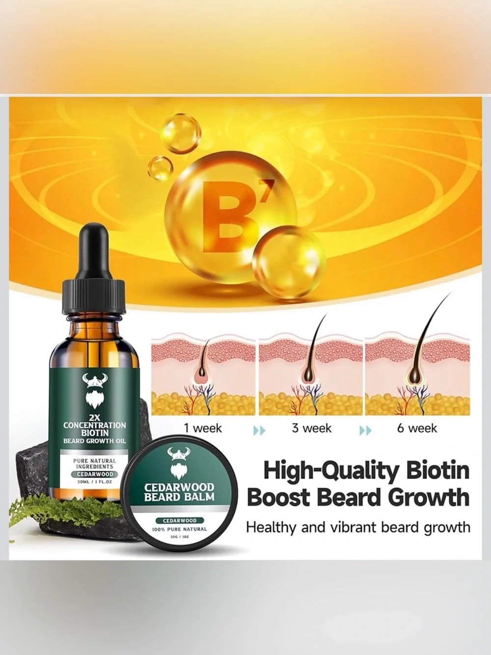 Cedarwood Beard Balm & 2X Biotin Beard Growth Oil - Natural Beard Care Set